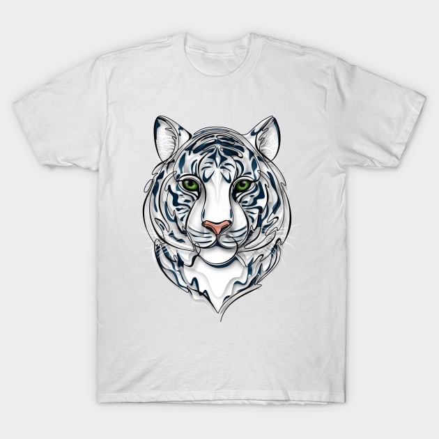 Continuous Line White Tiger Portrait. 2022 New Year Symbol by Chinese Horoscope T-Shirt by lissantee